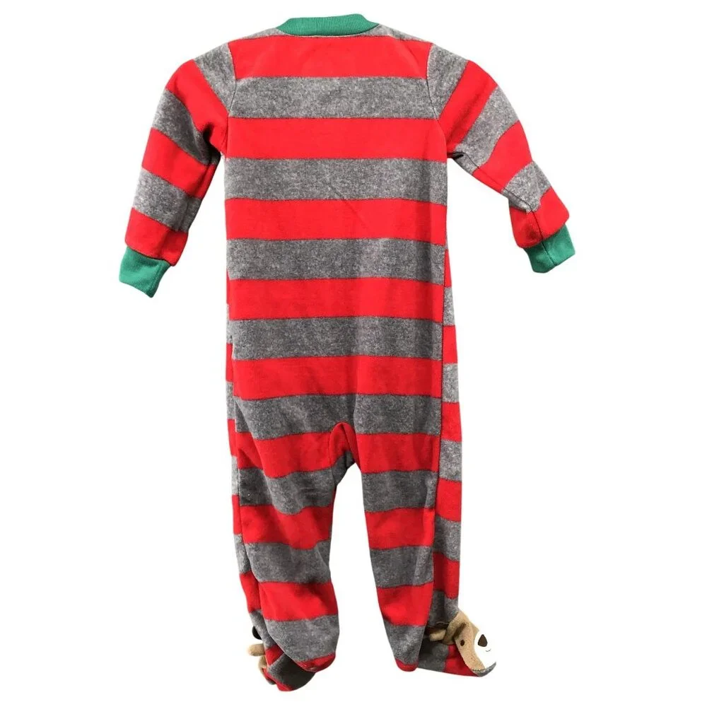 NWT Carter's Baby 9M Christmas Footed Fleece Pajama One Piece Reindeer Striped‎